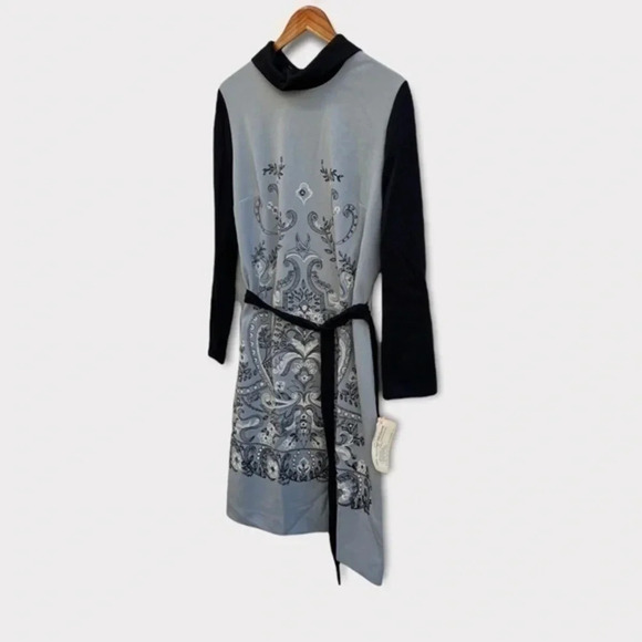 Vintage‎ 1970s Palisade Double Knit Polyester Dress Gray Black Print Belt Sz 18‌ - Picture 2 of 12